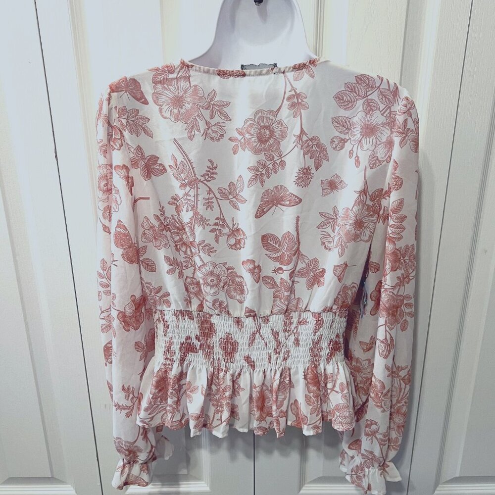 Anthropologie Lulumari-Long Fairy Sleeves-Sheer-Peplum Fitted Waist-V Neck-Med - Picture 8 of 15